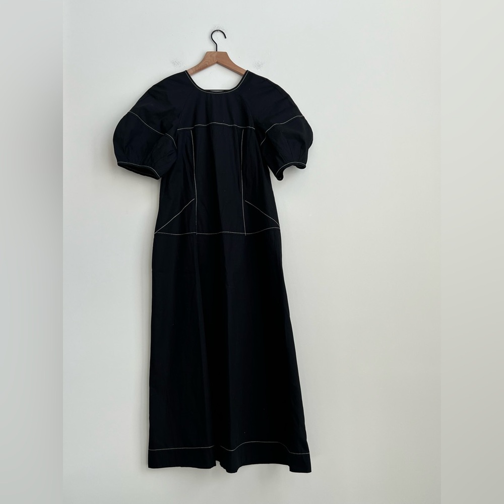 Madewell Puff-Sleeve Drop-Waist Midi Dress Black Minimalist NQ890 8 Cottagecore - Picture 4 of 12